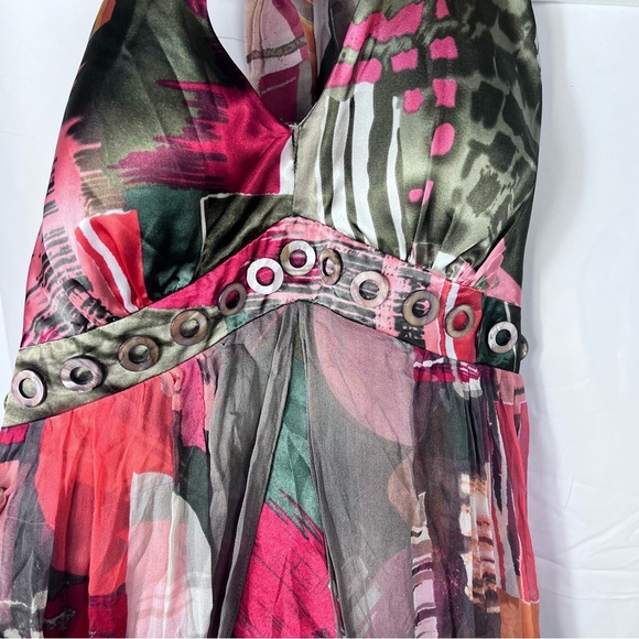 Dressbarn Multicolor Halter Silk and poly Maxi Size 12 Dress backless Silk Tie - Picture 1 of 13